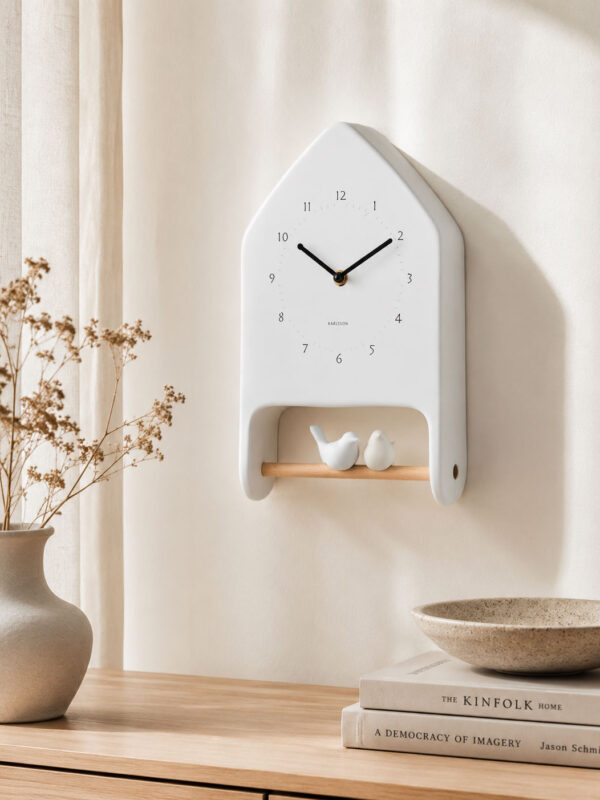 Love Birds | Wandklok vogelgeluiden wit