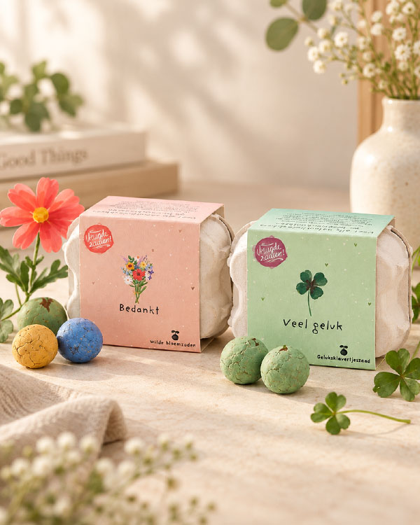 Plantgeluk | Zaadbommetjes in mini-eierdoosje